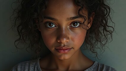 young girl brown skin close up photo looking into the camera
