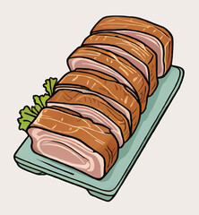 roasted ham on a plate cartoon vector illustration
