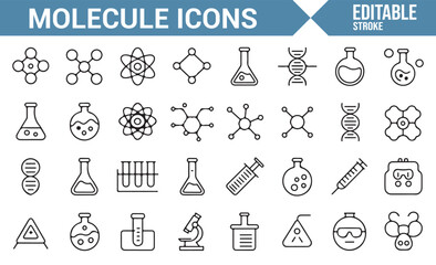Scientific and molecular icons for biology, chemistry, and laboratory-related illustrations.