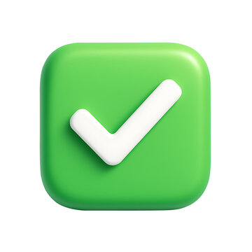 3d rendered illustration of a green square with rounded corners containing a white check mark representing confirmation or validation.