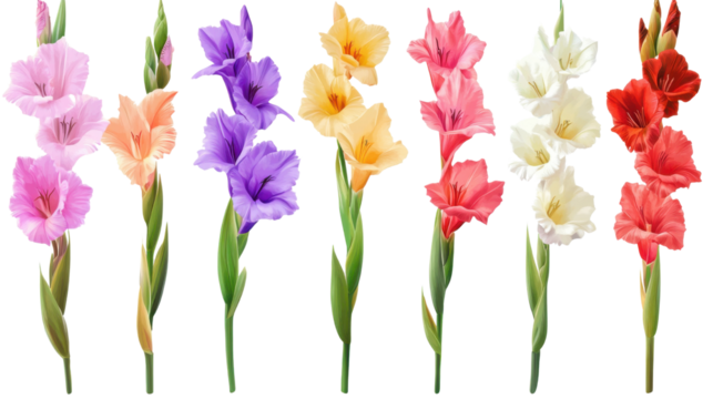 Set of snapdragon flowers in multiple colors on white background