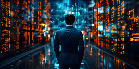 Businessman analyzing stock market data and financial investment charts for growth strategy