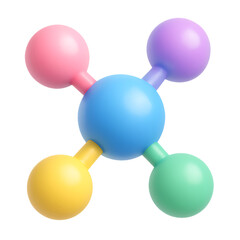 Colorful molecular structure illustration with bright pastel spheres and connecting rods on a white background suitable for scientific educational concepts.