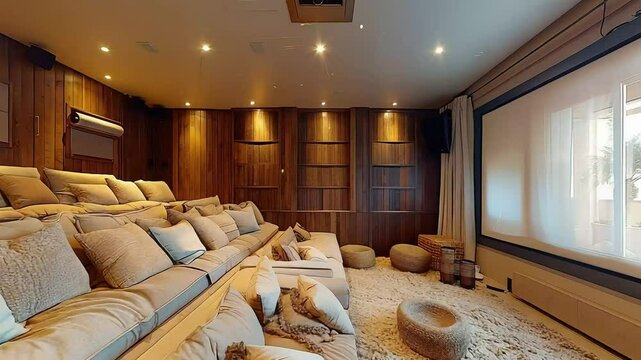 Luxurious home theater with layered seating footage