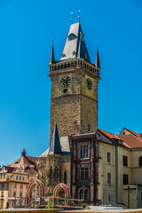 A view southwest across the old town square in central Prague in springtime