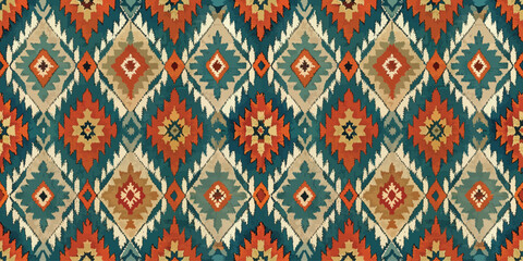 Geometric textile pattern featuring vibrant colors and intricate designs.