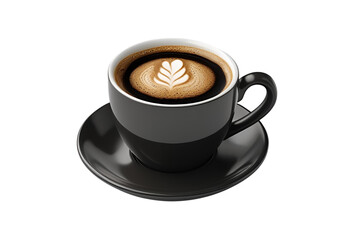 Fototapeta premium Black coffee served steaming hot in a sleek dark cup.