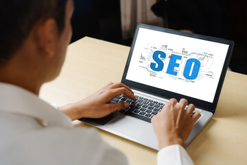 SEO search engine optimization for modish e-commerce and online retail business showing on computer...