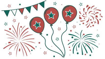 Comoros national day celebration vector with fireworks and patriotic balloons, perfect for independence day and cultural pride illustrations.