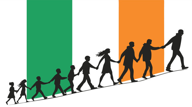 Silhouette of a family holding hands with the Ivory Coast flag, representing unity, culture, and national pride, perfect for independence day and African heritage-themed designs. - Powered by Adobe