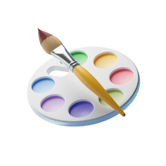 Paint palette and paintbrush illustration for art supplies and creative painting projects design 3d render