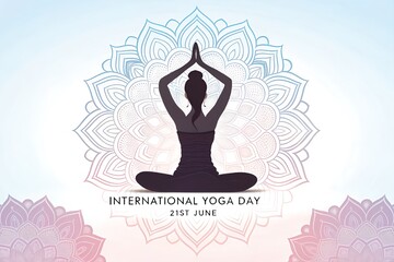 International yoga day woman meditating mandala