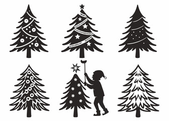 A black silhouette of a Christmas tree