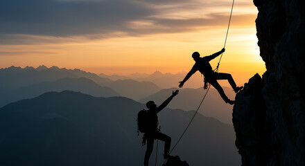 Two Climbers Working Together to Reach the Top