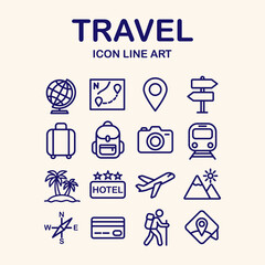 Travel Icons Set – Outline Style Vector 