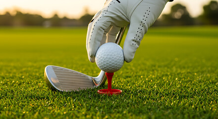 Hand in Glove Placing Golf Ball on Tee – Game Ready