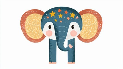 A charming illustration of a cute elephant adorned with colorful stars, perfect for children's themes.