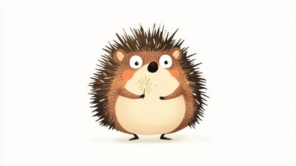 Adorable cartoon hedgehog holding a flower, showcasing cuteness and charm in a playful, whimsical style.