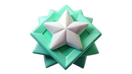 3d rendered stylized illustration of a pristine white star centered on geometric shapes and levels of vibrant green color