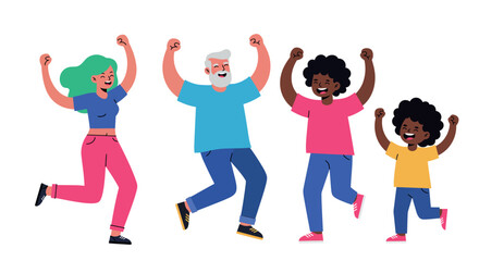 Diverse group celebrating together with joyful expressions vector illustration