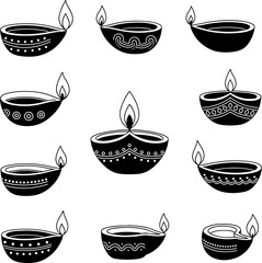 Collection of Traditional Indian Diwali Diyas, Perfect for Festive Design