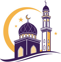 Modern Minimalist Mosque Logo with Gold Halo and Indigo Dome for Islamic Identity