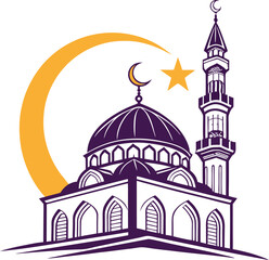 Minimalist Mosque Logo with Indigo Dome and Gold Accents Symbolizing Islamic Faith