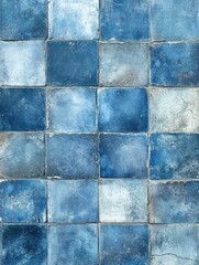 Fototapeta premium Blue textured tile background with uneven surfaces and various hues of blue and gray, ideal for use as a backdrop with Copy Space.