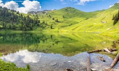 Oberstockesee lake near Stockhorn mountain peak, Switzerland