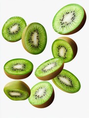 Fototapeta premium Sliced kiwi fruits set off against a PNG backdrop.