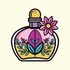Elegant perfume bottle with a floral decoration and botanical elements vector