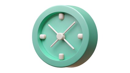 A modern 3d rendered illustration of a stylish mint green clock isolated on a white background