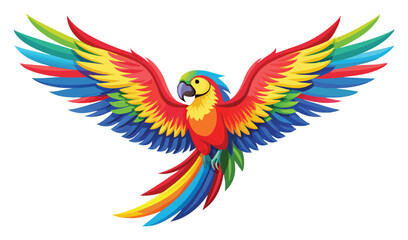 Obraz premium Illustration of a Colorful Macaw Parrot with Wings Spread Isolated on White Background