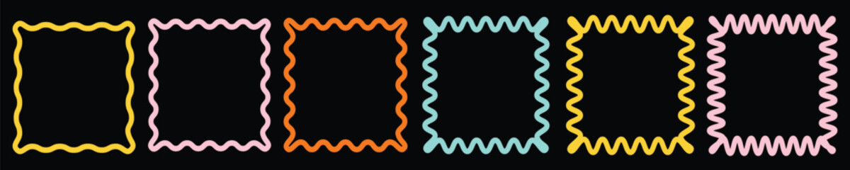 Wiggly Hand-Drawn Rectangular Frames with Vibrant Curves and Minimal Style for Modern Layouts, Page Design, Stationery, or Craft Labels