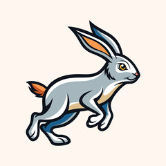 A stylized illustration of a running rabbit with bold outlines and colors