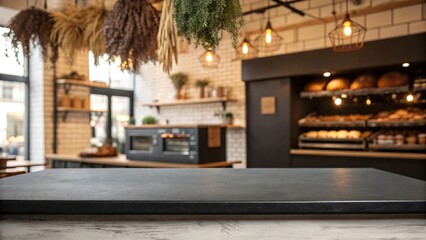 Dark Grey Countertop Bakery Background Rustic Interior
