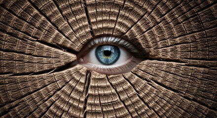 The Watcher in the Wood - An eye peers through aged wood, symbolizing mystery, wisdom, secrets, time, and hidden knowledge
