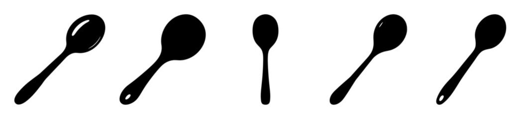 Various spoon shapes, sizes, and styles in a graphic illustration collection