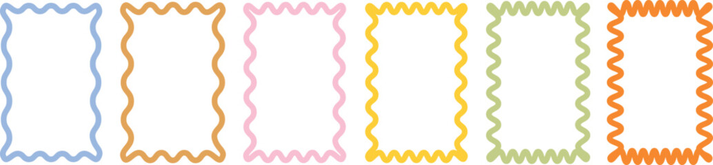 Vector Set of Colorful Squiggly Rectangle Frames with Curly Lines for Posters, Labels, Invitations, and Printable Decorative Design Projects