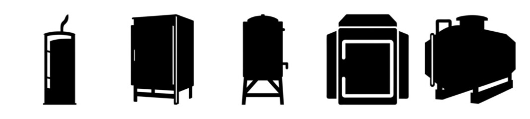 Industrial Silhouettes Depicting Variety of Storage Tanks and Processing Equipment