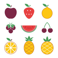 Colorful assortment of simplified fruit icons perfect for healthy eating and design projects