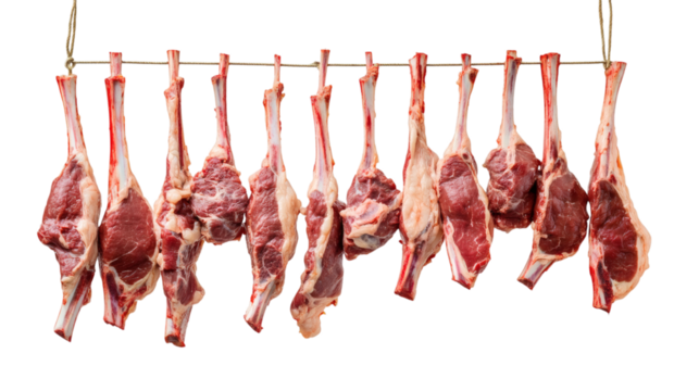 hanging meat for butcher shop isolated on transparent backgroung