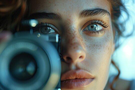 A young woman capturing a moment with her camera, showcasing her passion for photography and creativity.