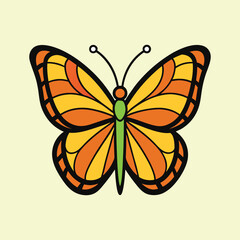 Stylized Butterfly with Orange and Yellow Wings and Green Body, Isolated