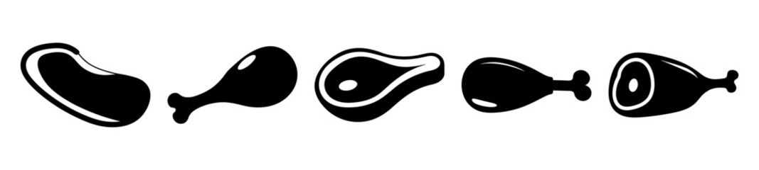 Monochrome Line Art Depiction of Various Cuts of Meat and Poultry