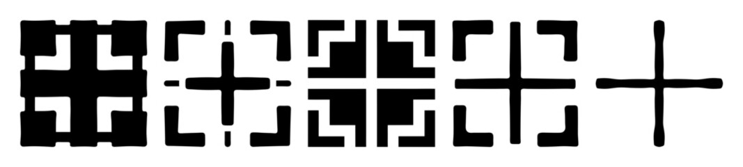 Obraz premium Geometric progression of abstract shapes, gradually simplifying into a simple cross symbol