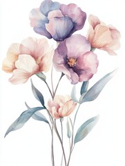 Obraz premium Delicate bouquet of watercolor flowers in soft pastel tones.