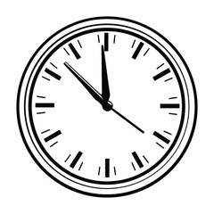 Classic analog clock illustration, black and white design