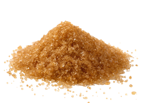 Brown sugar close up macro shot for baking recipes and sweet desserts ingredient on black background isolated