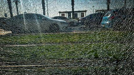 Broken Glass Texture With Cars